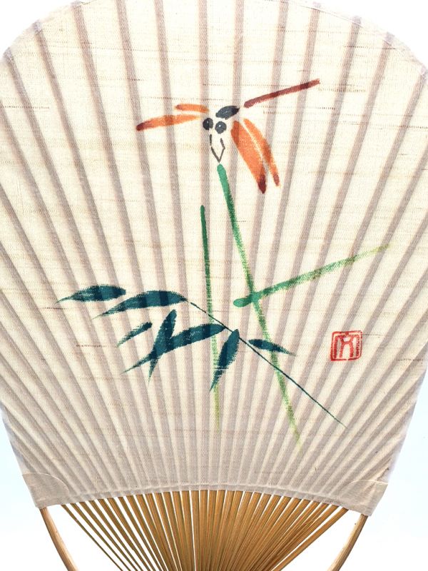 Japanischer Fan - Uchiwa - Holz und Papier - Libelle auf Bambus 2