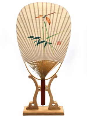 Japanischer Fan - Uchiwa - Holz und Papier - Libelle auf Bambus