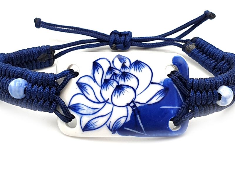 Keramik Schmuck Weiß und Blau Kollektion - Armband - Große Lotusblume 2