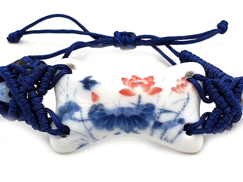 Keramik Schmuck Weiß und Blau Kollektion - Armband - Rote Lotusblumen 2