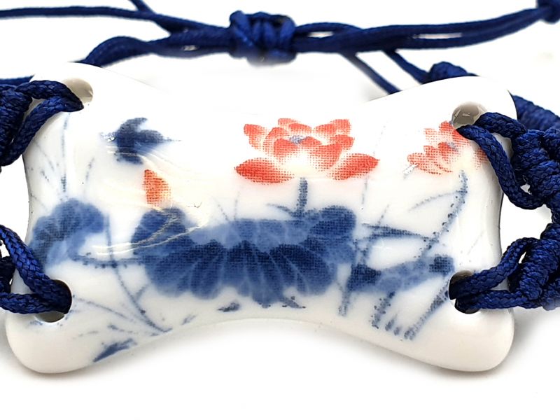 Keramik Schmuck Weiß und Blau Kollektion - Armband - Rote Lotusblumen 3