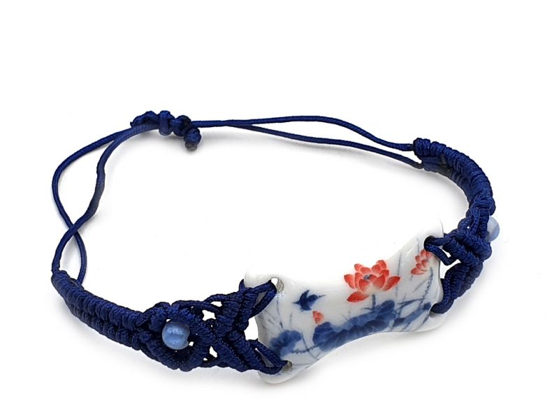 Keramik Schmuck Weiß und Blau Kollektion - Armband - Rote Lotusblumen 4