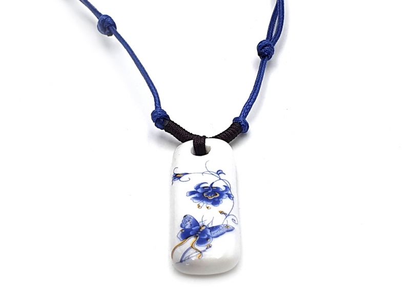 Keramik Schmuck Weiß und Blau Kollektion - Halskette - Blume und Schmetterling 2