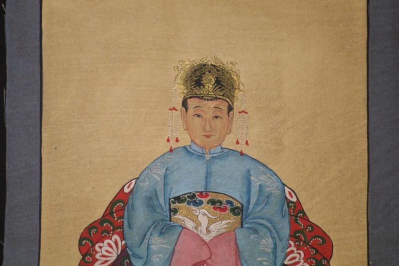 Kleine Ahnenpaare und Kaiser Chinesische Malerei Blau 4