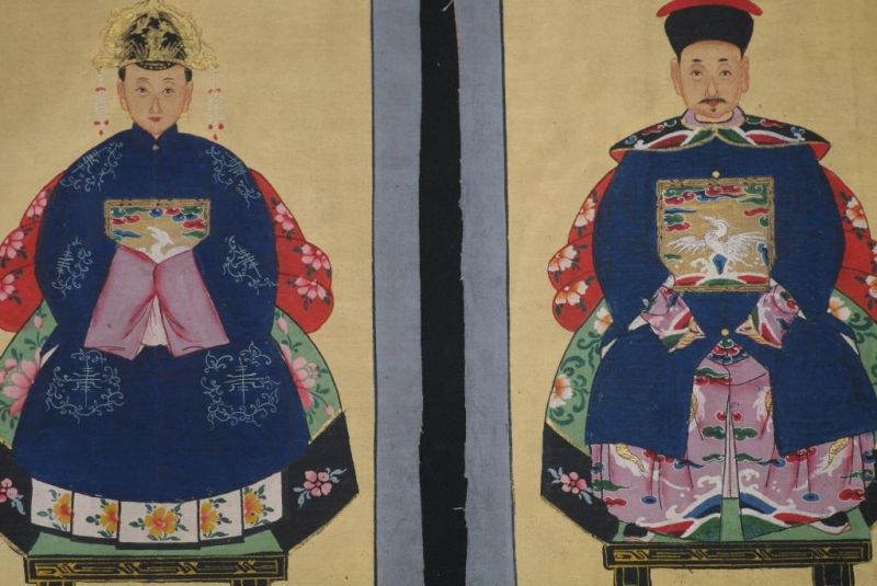 Kleine Ahnenpaare und Kaiser Chinesische Malerei Blau 2