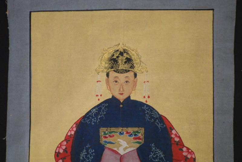 Kleine Ahnenpaare und Kaiser Chinesische Malerei Blau 3