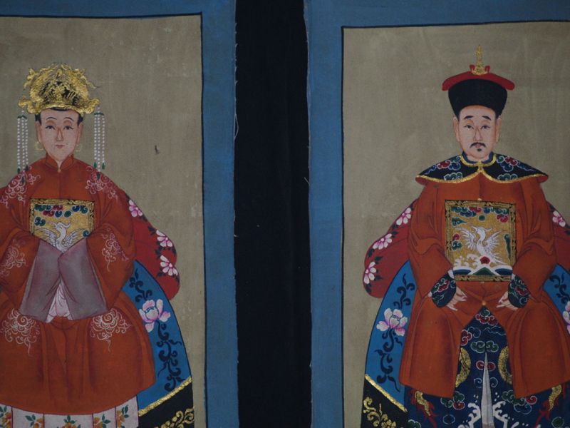 Kleine Ahnenpaare und Kaiser Chinesische Malerei Orange 2