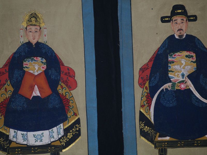 Kleine Ahnenpaare und Kaiser Chinesische Malerei Marineblau 2