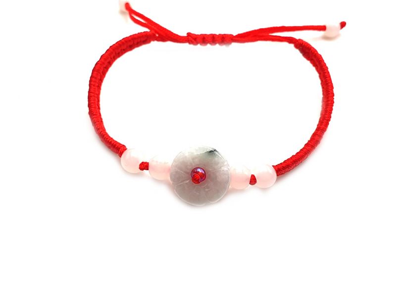 Kleines Jade Armband Jadeblume - Rote Schnur 2