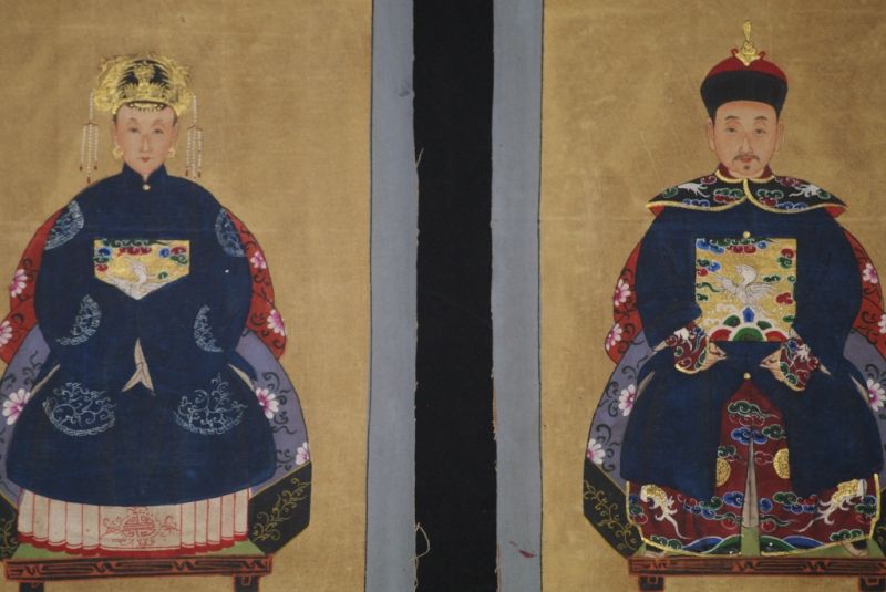 Ming Kleine Ahnenpaare und Kaiser Malerei Blau 2