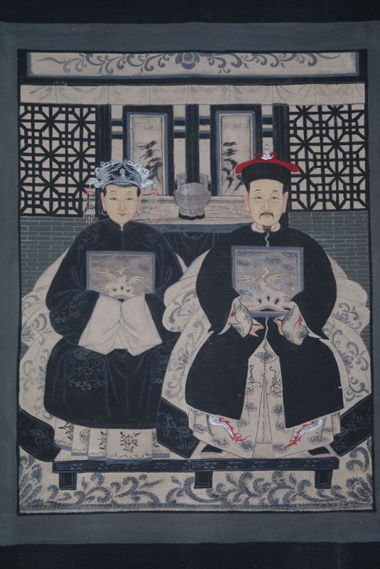 Moderne Chinesische Ahnenbilder Qing-Dynastie 2 Personen 2