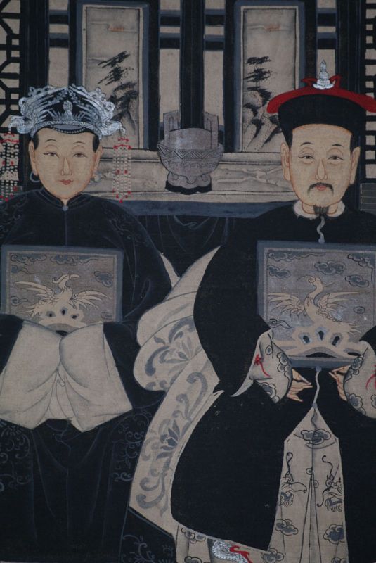 Moderne Chinesische Ahnenbilder Qing-Dynastie 2 Personen 3