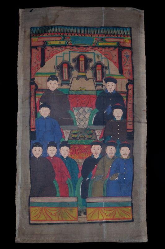 Old Chinese Chinese Ancestor Painting - Family of dignitaries - 10 people 1