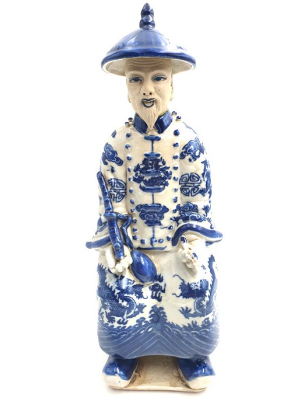 Old Chinese Mandarin Sitting blue and white statue 1