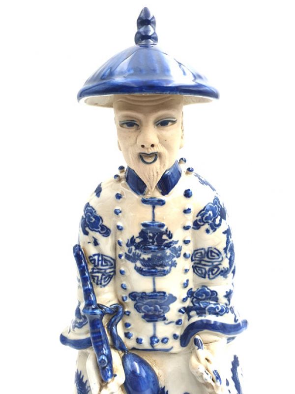 Old Chinese Mandarin Sitting blue and white statue 2