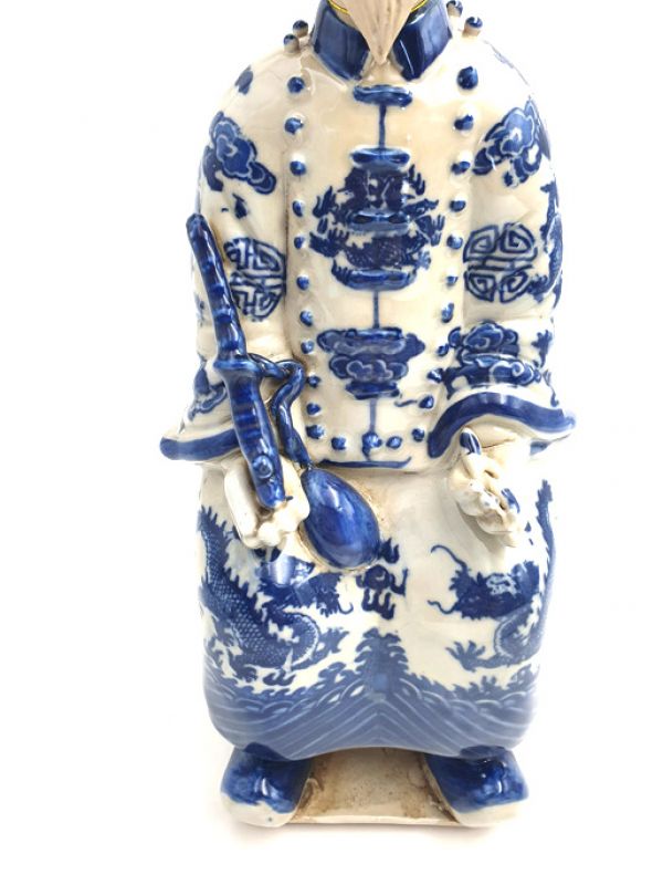 Old Chinese Mandarin Sitting blue and white statue 3