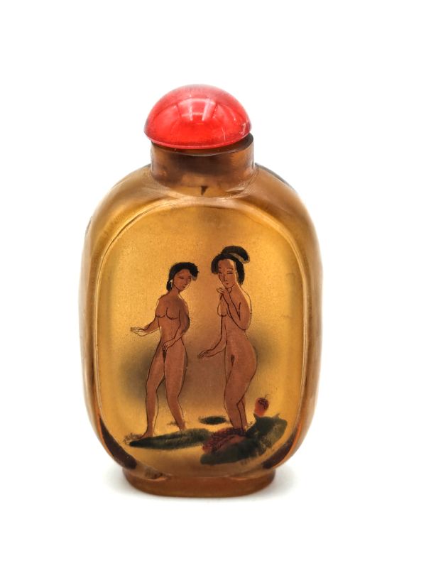 Old Chinese snuff bottle - Blown glass - Erotic - Brown 1