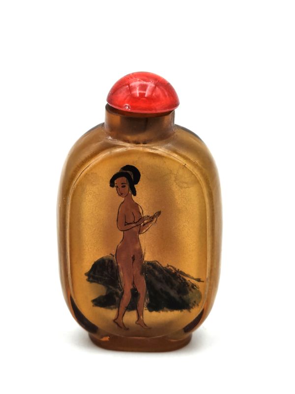 Old Chinese snuff bottle - Blown glass - Erotic - Brown 2