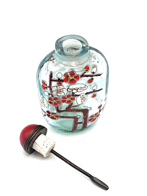 Old Chinese snuff bottle - Blown glass - Flowering tree - Red 3