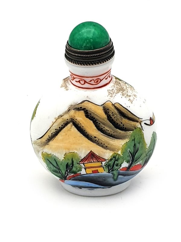 Old Chinese snuff bottle - Blown glass - The house and the mountain 1