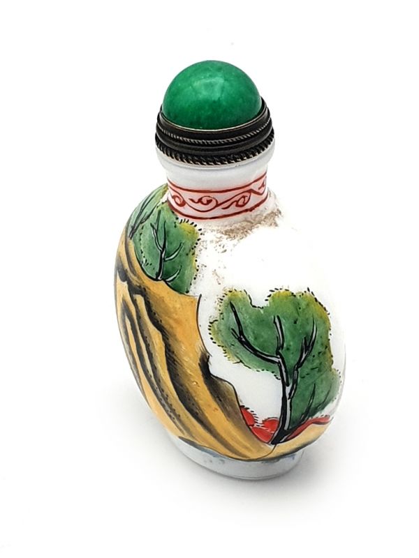 Old Chinese snuff bottle - Blown glass - The house and the mountain 2