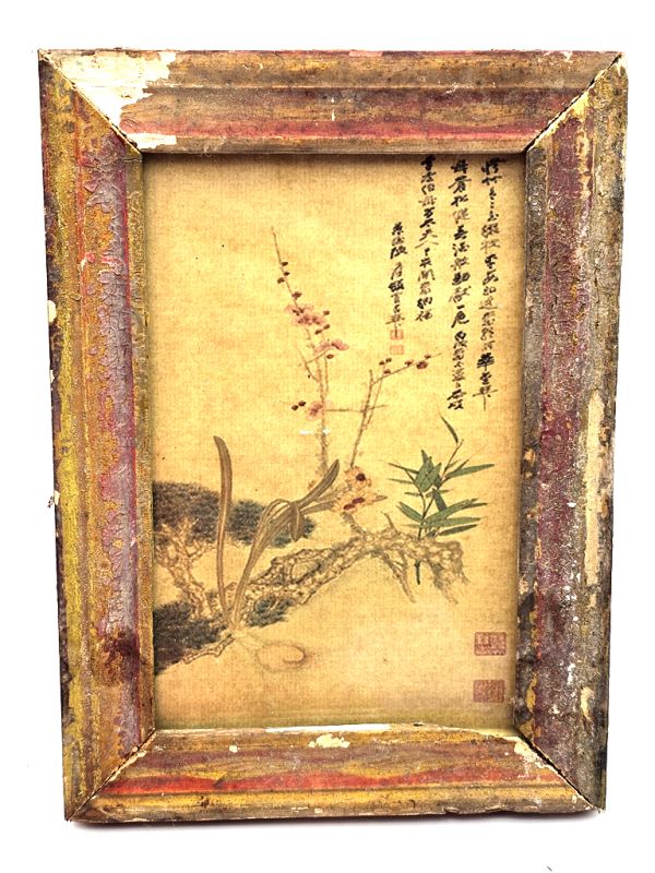 Old small Chinese wooden frame - Painting - The cherry blossom 1