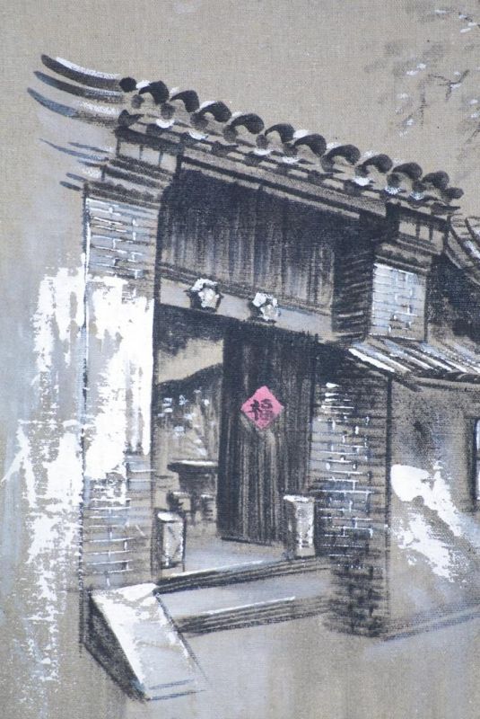 Ölgemälde - Die chinesischen Hutongs - 34x42cm - Beijing2