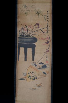 Petite Peinture Chinoise - Kakemono - Les outils du lettré - L'éventail Petite Peinture Chinoise - Kakemono - Les outils du lettré - L'éventail