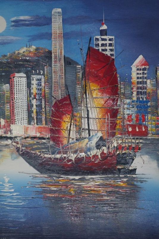 Pintura china moderna sobre lienzo - Pintura al óleo - HongKong 4 3