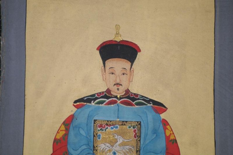 Qing Kleine Ahnenpaare und Kaiser Malerei Blau 4