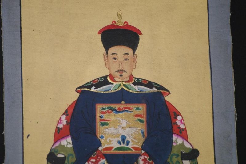 Qing Kleine Ahnenpaare und Kaiser Malerei Marineblau 4