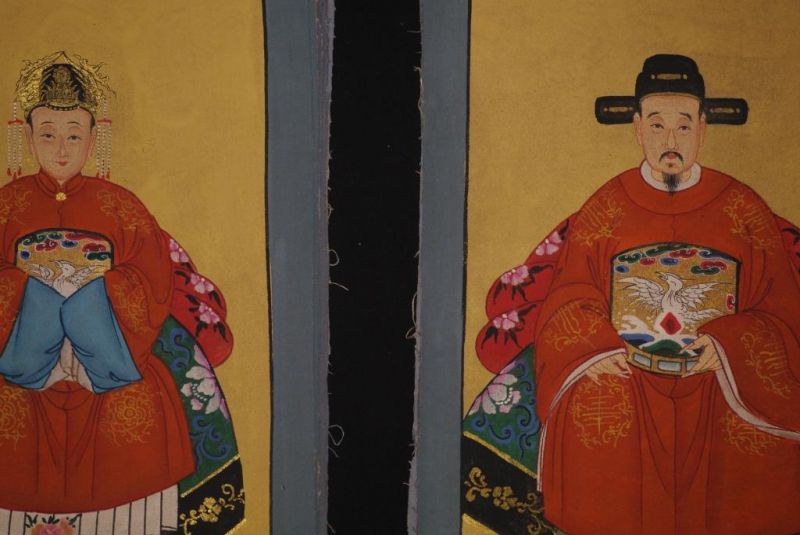 Qing Kleine Ahnenpaare und Kaiser Malerei Orange 2