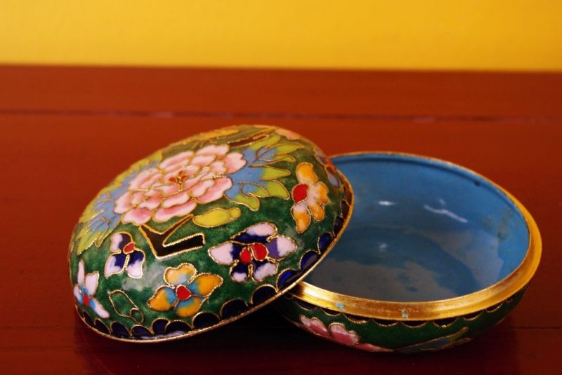 Sehr Grosse Cloisonne-Dose Grün 4