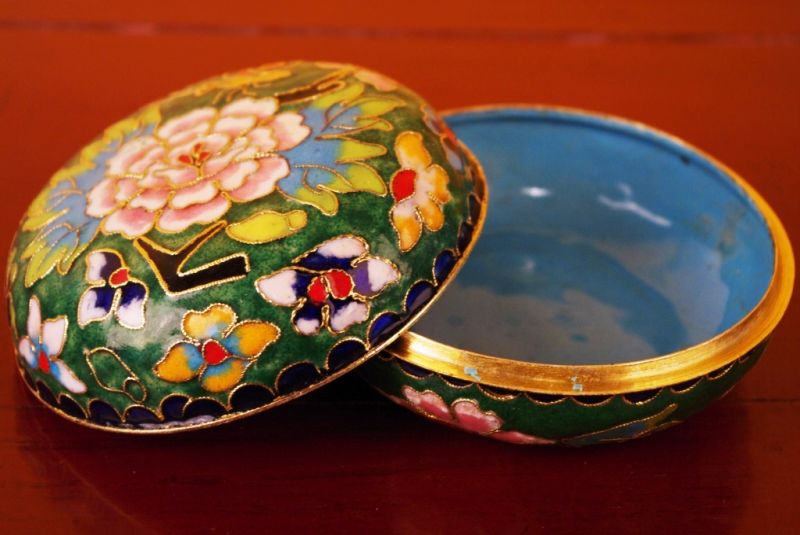 Sehr Grosse Cloisonne-Dose Grün 5