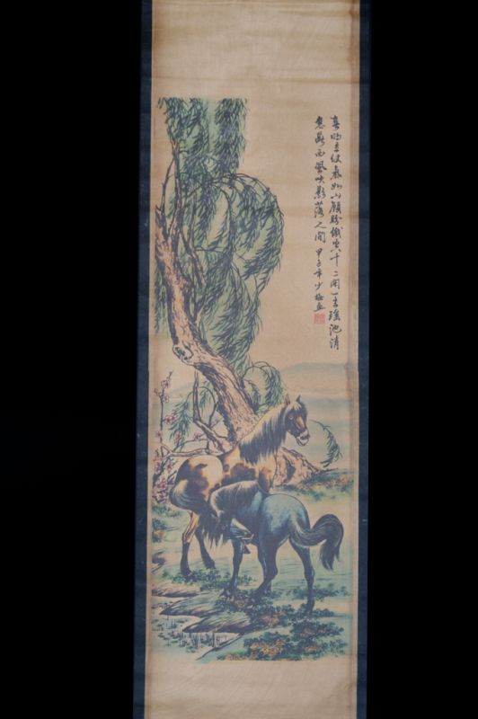 Small Chinese Paining - Kakemono - The 2 horses in the forest 1