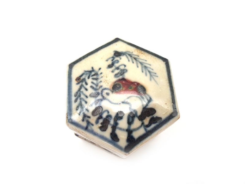 Small Chinese porcelain box - Hexagonal - Bird 2