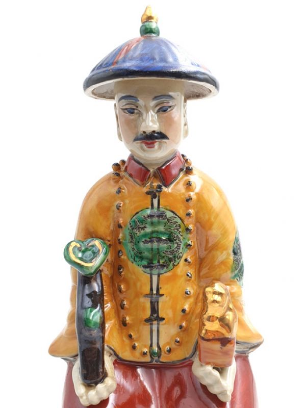 Statue Mandarin Chinois assis polychrome