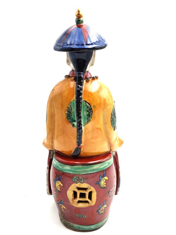 Statue Mandarin Chinois assis polychrome