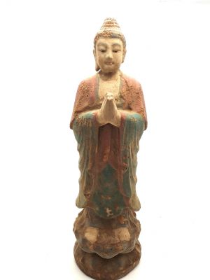 Statuette Chinoise en bois Bouddha debout Statuette Chinoise en bois Bouddha debout