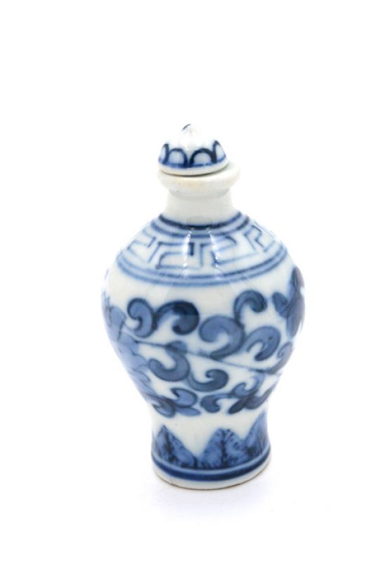 Tabaquera China de Porcelana - arte chino - Blanco y Azul - Flor 5 2