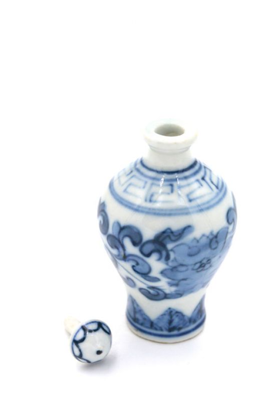 Tabaquera China de Porcelana - arte chino - Blanco y Azul - Flor 5 3