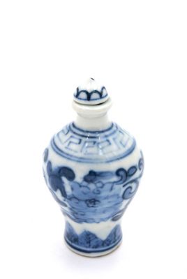Tabatière Chinoise en Porcelaine - Peinture à la main - Blanc et Bleu - Fleur 5