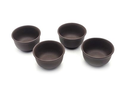 Tasses chinoises en terre de Yixing - Argile Brune Zi Ni - Lot de 4 tasses - 80ml