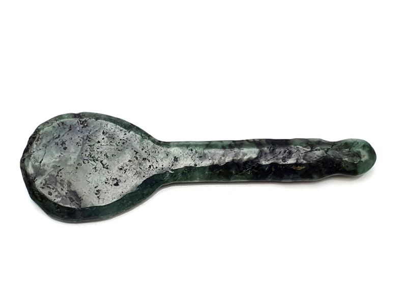 Traditional Chinese Medicine - Gua Sha Jade Spoon - Dark green - low polish - raw 1