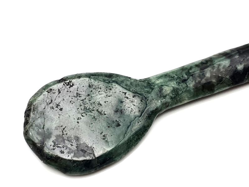 Traditional Chinese Medicine - Gua Sha Jade Spoon - Dark green - low polish - raw 2