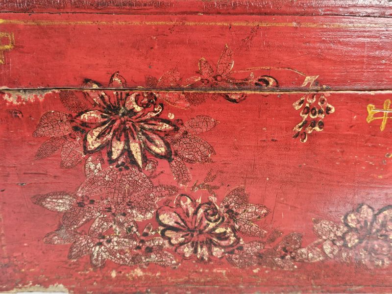 Traditional Chinese Red Wooden Chest - Ancestral Flowers 2