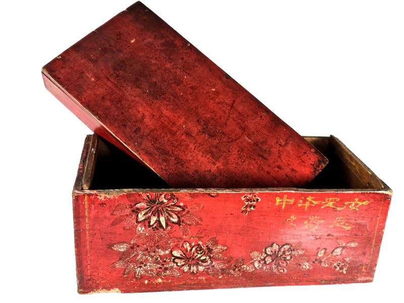 Traditional Chinese Red Wooden Chest - Ancestral Flowers 4