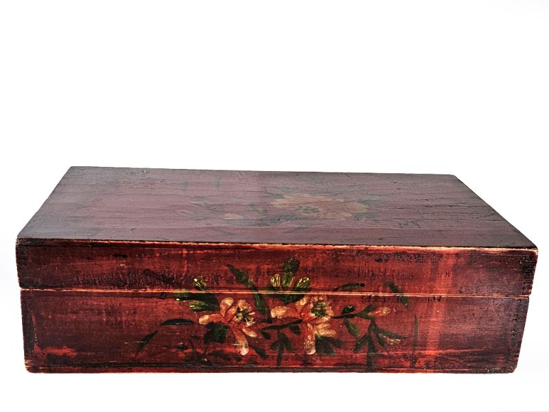 Traditional Chinese Red Wooden Chest - Painted Flowers 1