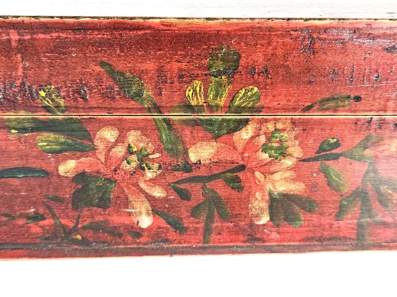 Traditional Chinese Red Wooden Chest - Painted Flowers 3