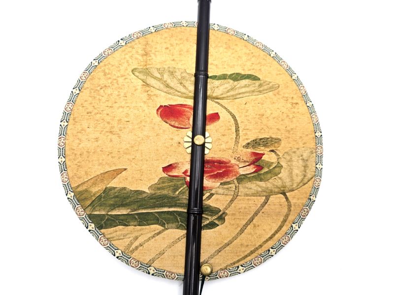 Traditional Chinese Roll-up Fan - Lotus flowers 2